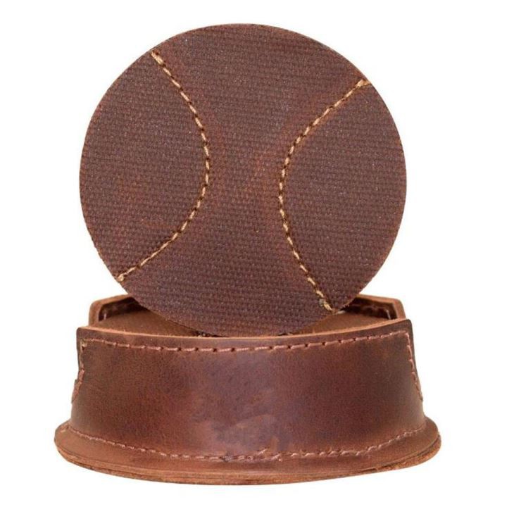 Leather Baseball Round Coaster Leather Baseball Round Coaster